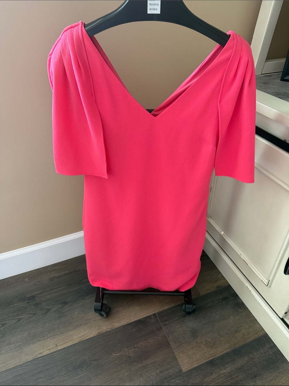 Trina Turk Bright Pink Midi Dress with Draped Short Sleeves